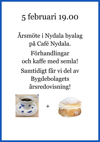 Inbjudan årsmöte 5/2 19.00 på café Nydala